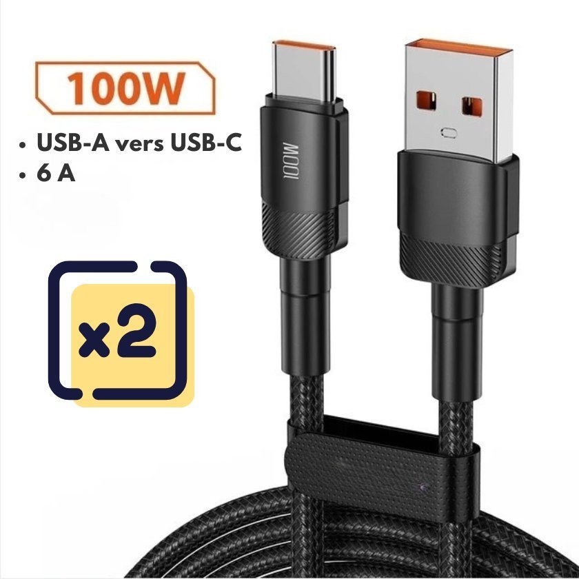 2 x 1 Meter Schnellladekabel von USB-A auf USB-C