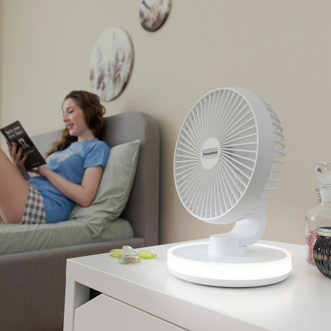 Kabelloser, wiederaufladbarer Ventilator mit LED 2 in 1