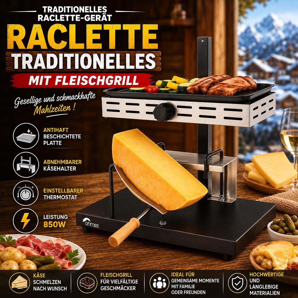 Traditioneller Raclette-Grill mit Fleischgrill