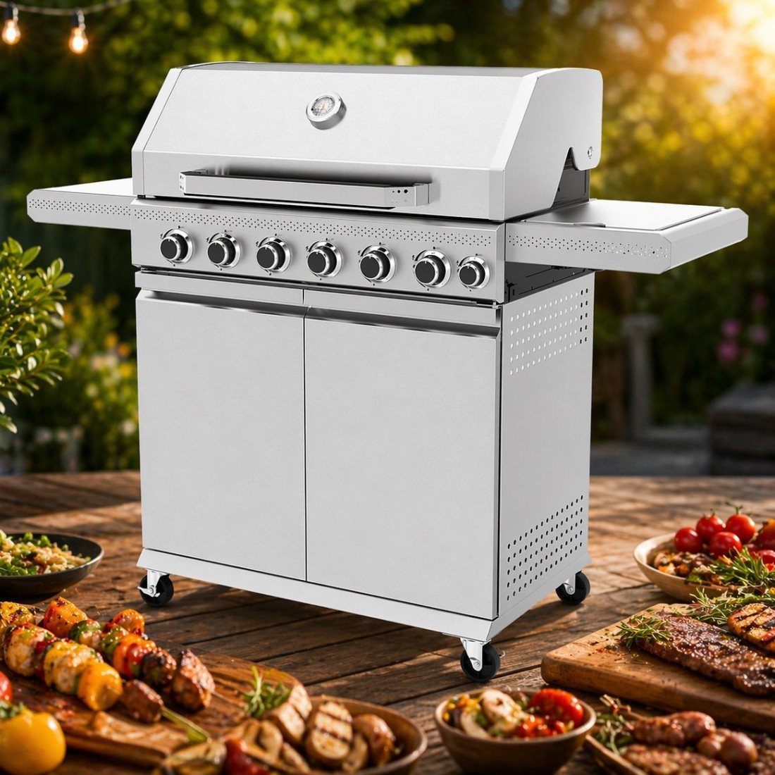 Gasgrill mit 6 Brennern + 1 Seitenbrenner