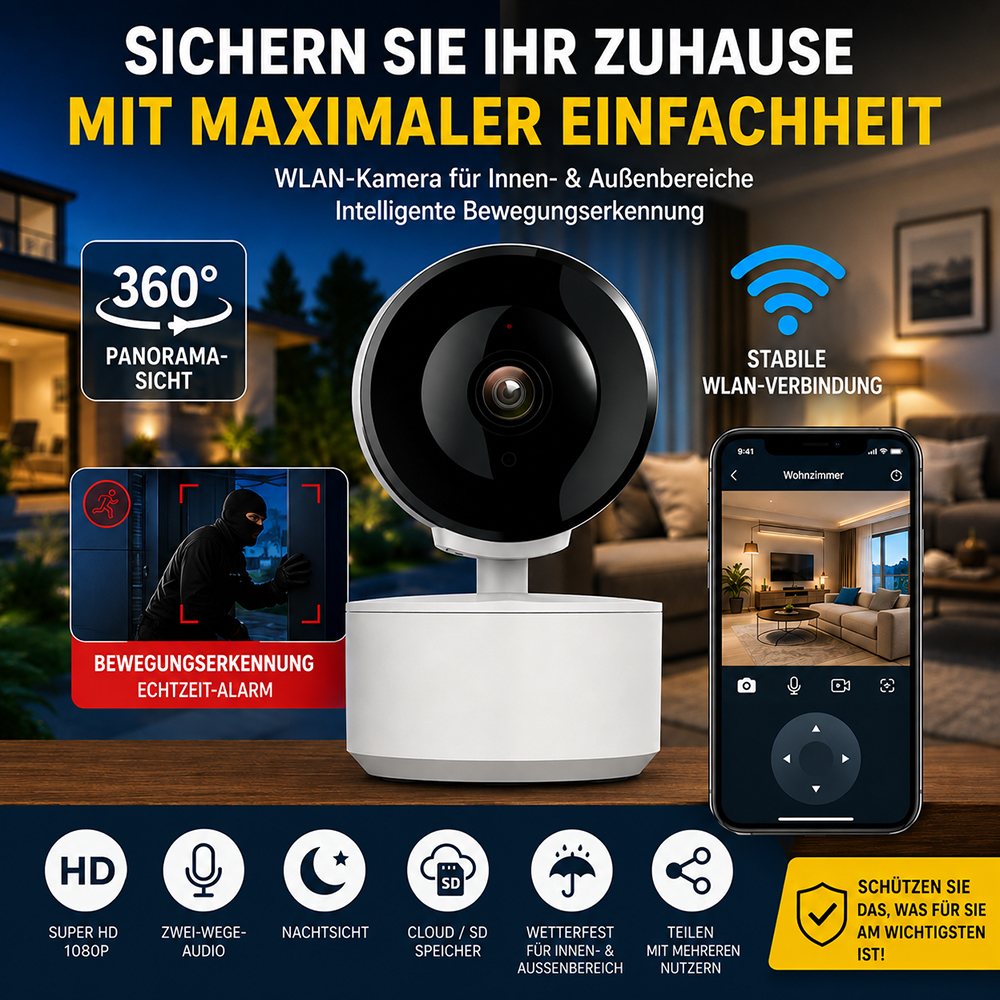WiFi-Überwachungskamera mit Bewegungserkennung innen und außen
