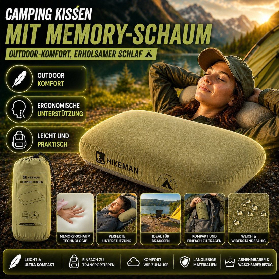 Camping-Kissen mit Memory-Schaum – Komfort im Freien