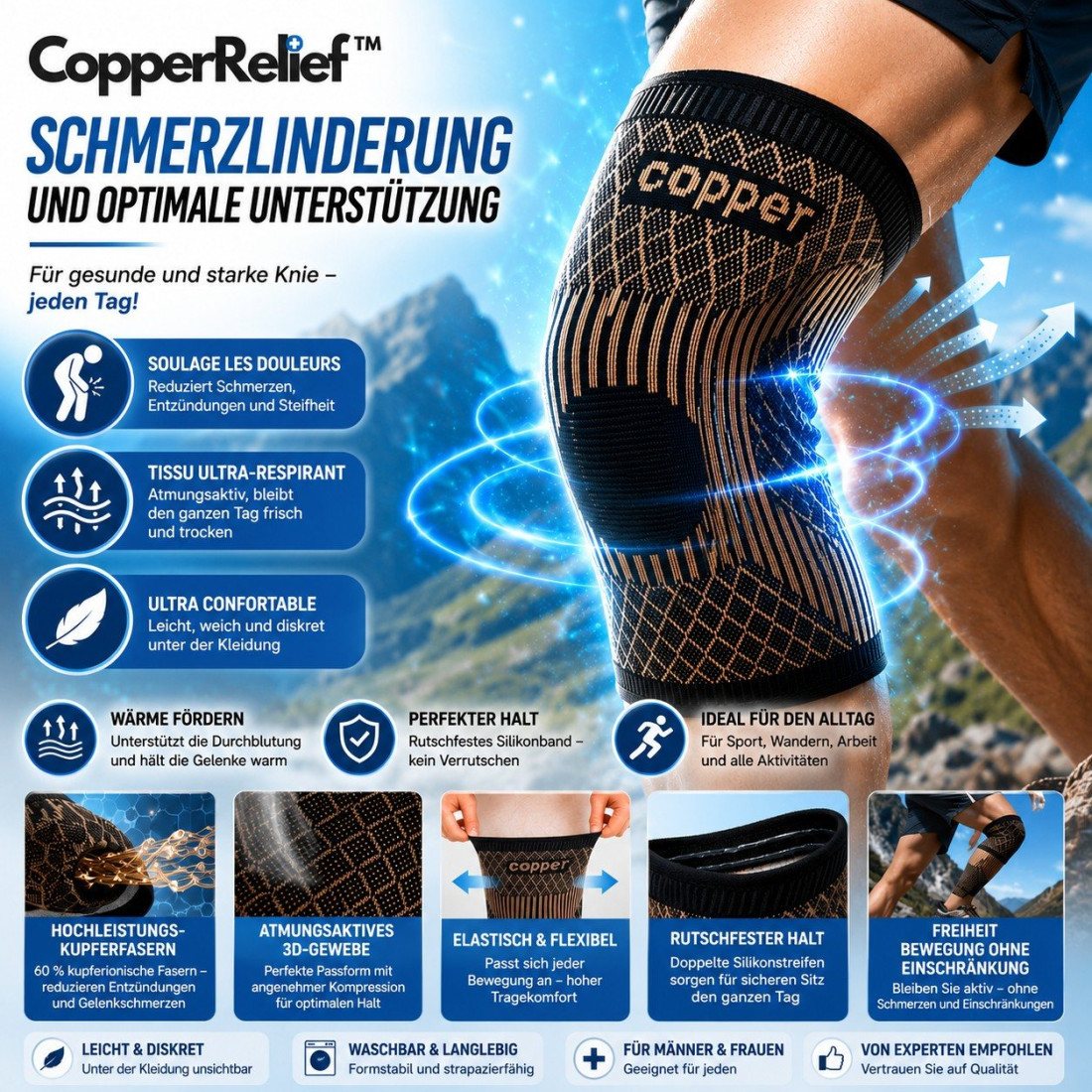 CopperRelief™ Kompressionskniebandage - 2er-Set