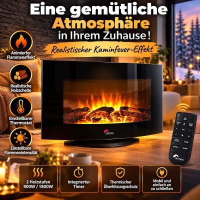 Elektrischer Kamin mit gebogener Glasfront