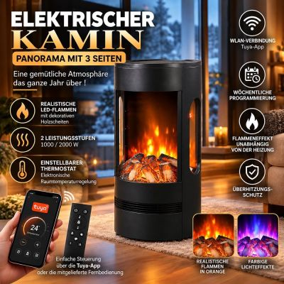 Elektrischer Panorama-Kamin mit 3 Seiten