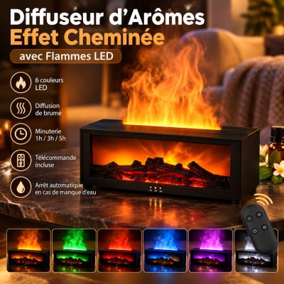 Diffuseur d'Arômes Effet Cheminée avec Flammes LED