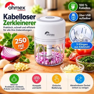 Akku-Zerkleinerer mit 3 Klingen, 250 ml
