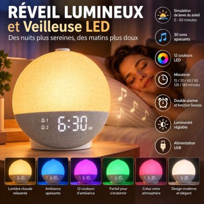 Réveil Lumineux et Veilleuse LED