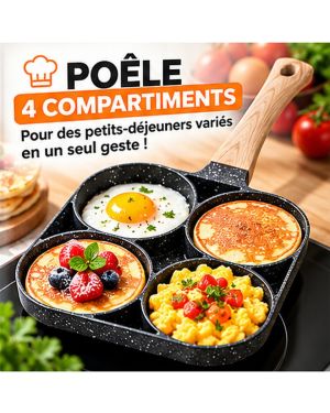 Poêle 4 Compartiments Antiadhésive pour Œufs & Pancakes
