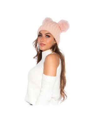 Bonnet Fashion Double Pompons design tricoté