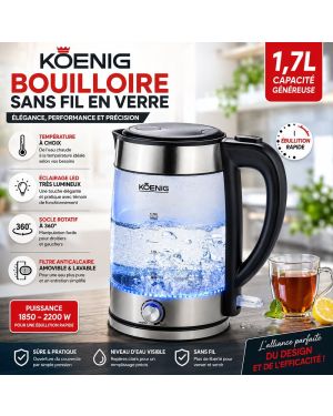 Bouilloire sans fil en verre Koenig 1,7l