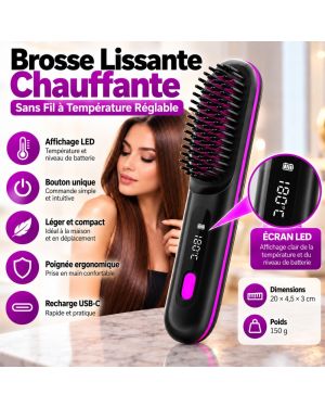Brosse Lissante Chauffante Sans Fil à Température Réglable