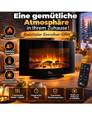 Elektrischer Kamin mit gebogener Glasfront