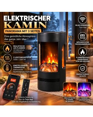 Elektrischer Panorama-Kamin mit 3 Seiten