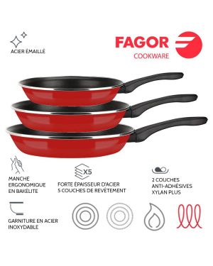 Set aus 3 FAGOR Optimax Pfannen Rot