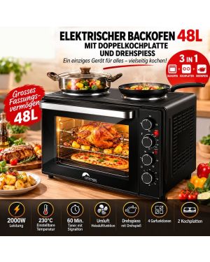 48-Liter-Elektrobackofen mit doppelter Heizplatte und Drehspieß