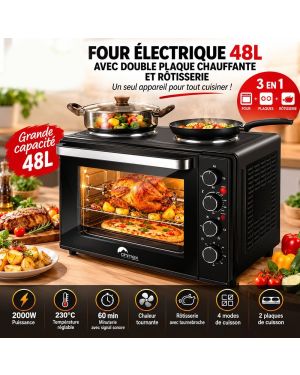 Four Électrique 48L avec Double Plaque Chauffante et Rôtisserie
