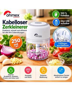 Akku-Zerkleinerer mit 3 Klingen, 250 ml