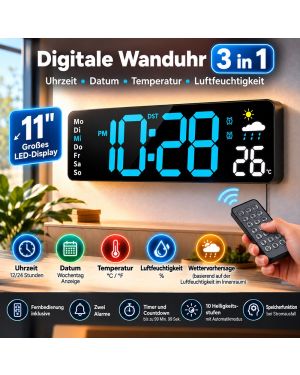 Digitale 3-in-1-Wanduhr
