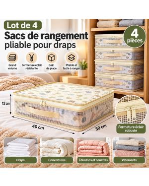 Lot de 4 Sac de rangement pliable pour draps