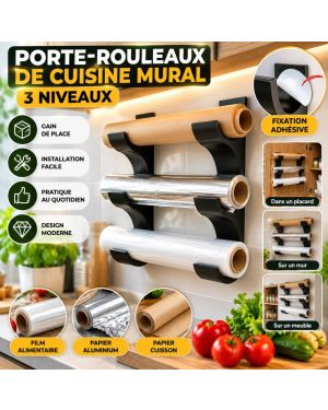 Porte-rouleaux de cuisine mural 3 niveaux