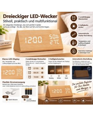 Eleganter Wecker mit Temperatur- und Feuchtigkeitsanzeige, USB-Anschluss
