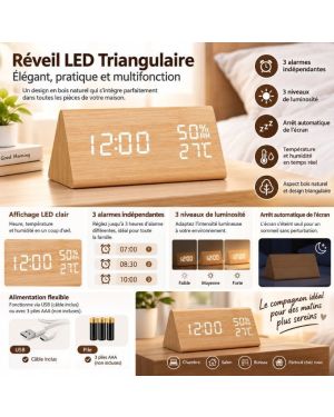 Réveil élégant avec température et humidité USB