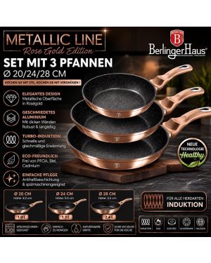 3-teiliges Bratpfannen-Set Ø 20/24/28 cm Metallic Line Rose Gold Edition
