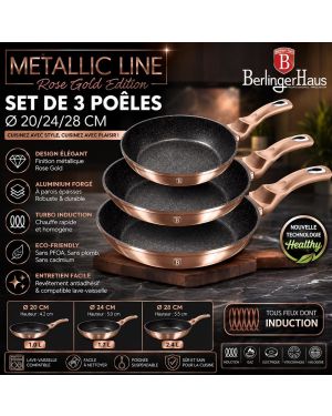 Set de 3 Poêles Ø 20/24/28cm Metallic Line Rose Gold Edition