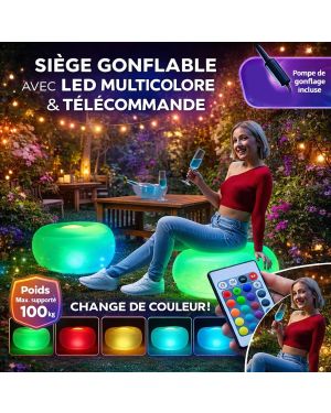 Siège gonflable avec LED multicolore et télécommande