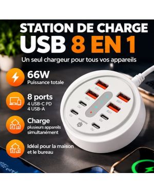 Station de charge USB 8 en 1