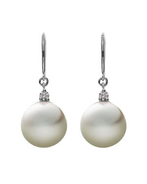 Ohrhaken Olyssa Essence Pearl| WG750 - 2 Perlen - 2 Diamanten 0.05 ct.