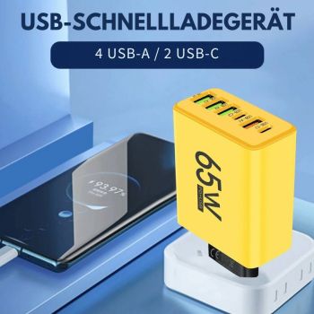65W Wand-USB-Ladegerät - 6 Ports...