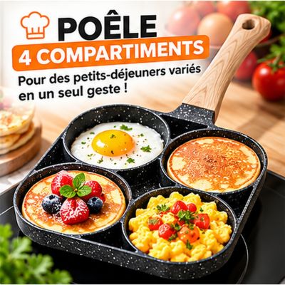 Poêle 4 Compartiments Antiadhésive pour Œufs & Pancakes
