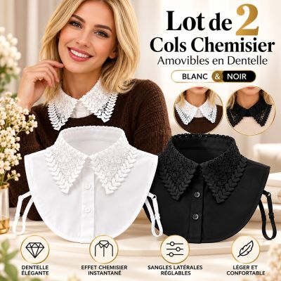 Lot de 2 Cols Chemisier Amovibles en Dentelle – Blanc & Noir