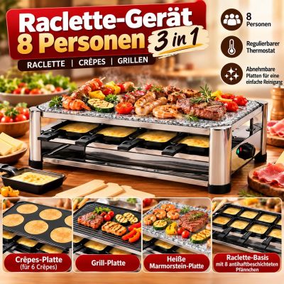 Raclettegerät 8 Personen 3 in 1
