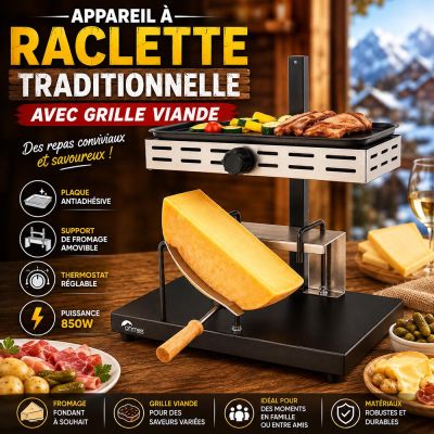 Appareil à Raclette Traditionnelle avec Grille Viande