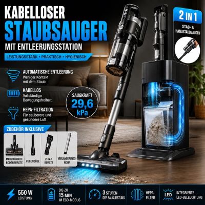 Kabelloser Staubsauger mit Entleerungsstation