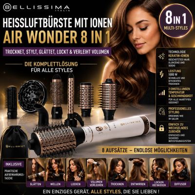 Bellissima 8-in-1-Heißluftbürste mit Keratin-Ionen