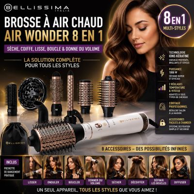 Brosse à Air Chaud 8 en 1 Bellissima avec Ions Kératine