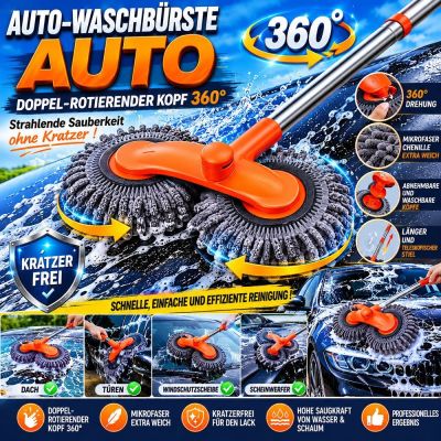 Autowaschbürste mit Doppelkopf und 360° Rotation aus Mikrofaser