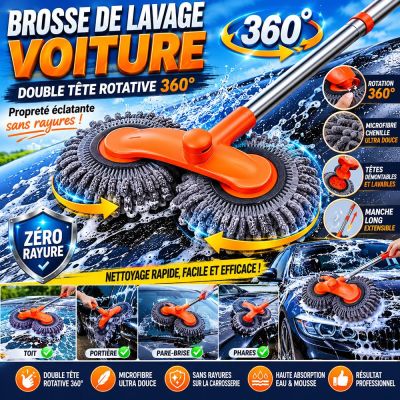 Brosse de Lavage Voiture Double Tête Rotative 360° en Microfibre
