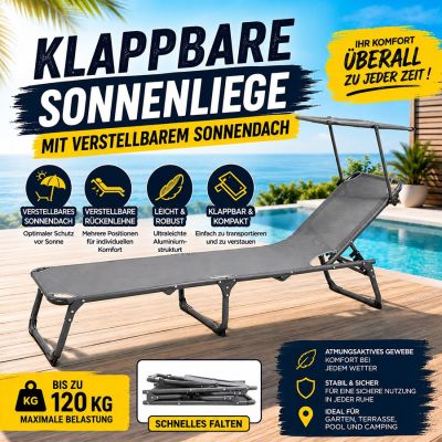 Klappbare Sonnenliege mit verstellbarem Sonnenschirm