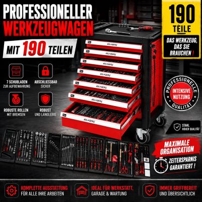 professionelle Werkzeugwagen mit 190 Teilen