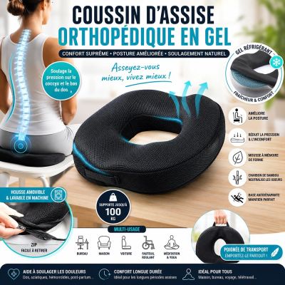 Coussin d'assise orthopédique en gel avec housse amovible