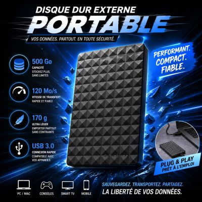 Disque dur externe portable 500 Go - USB 3.0
