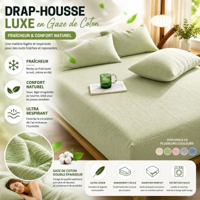 Drap-Housse luxe en Gaze de Coton – Fraîcheur & Confort Naturel
