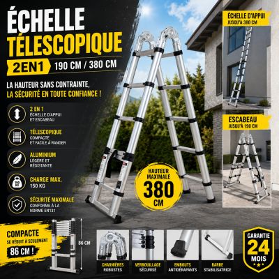 Échelle télescopique 2 en 1 190cm / 380cm