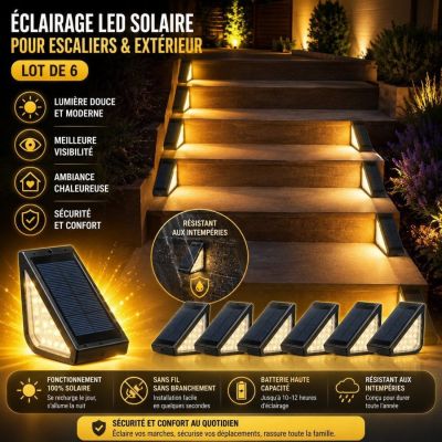 Éclairage LED Solaire pour Escaliers & Extérieur – Lot de 6