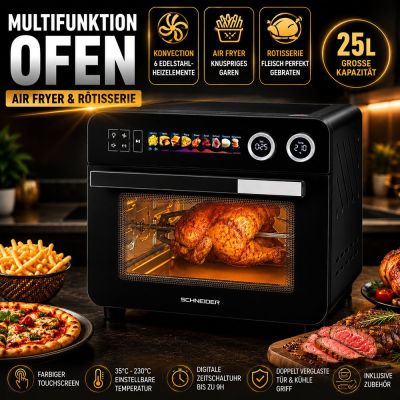 Multifunktioneller Heißluftofen 25 L mit Air Fryer und Drehspieß